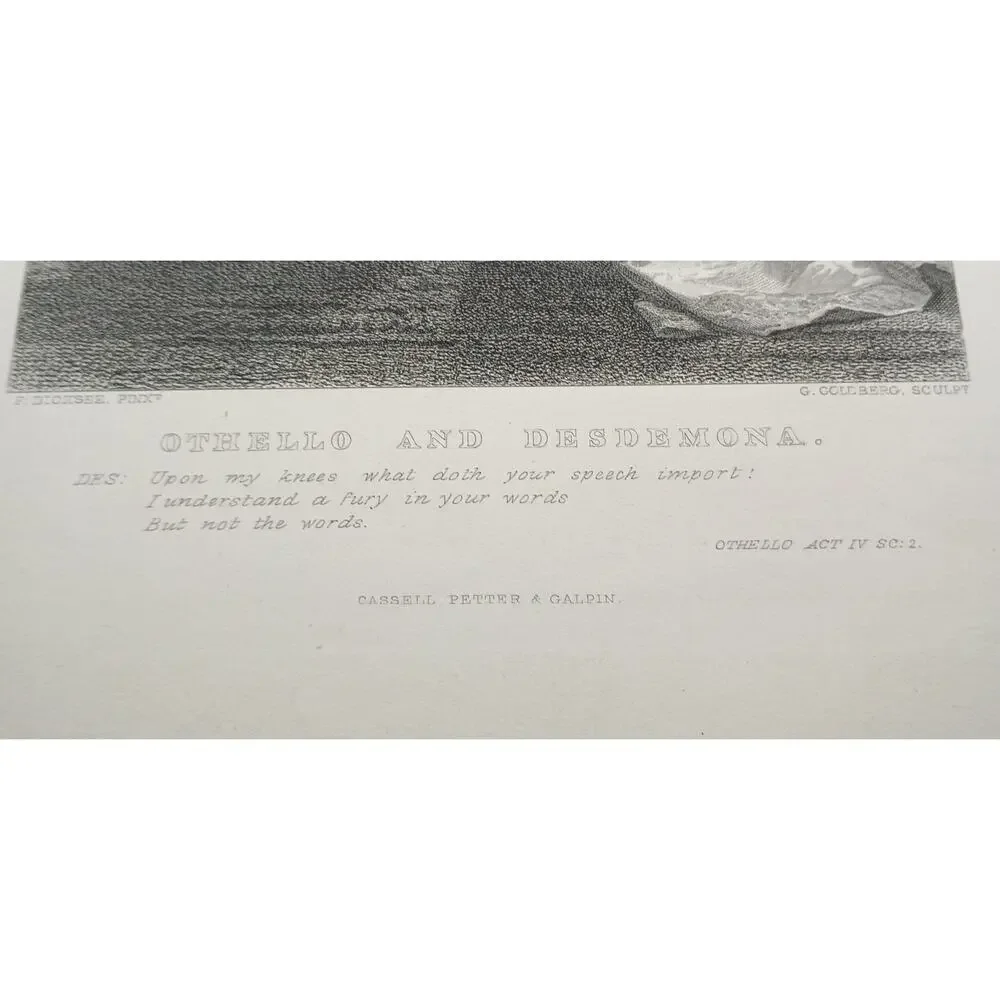 Antique Othello & Desdemona Shakespeare Engraving – Frank Dicksee – G. Goldberg